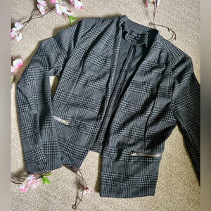Love Tree Plaid Zipper Blazer - Small